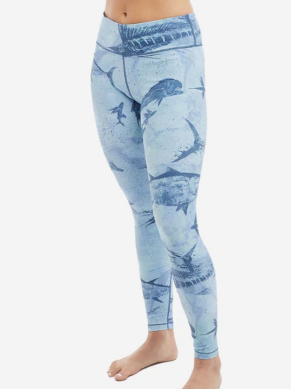 NWT Pelagic Women's Maui Fishing Leggings in a blue "Open Seas Camo"